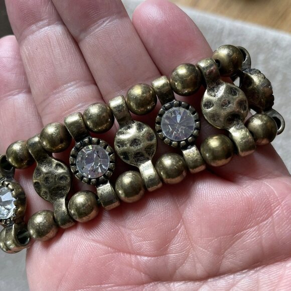 Premier Designs Bracelet Antiqued Matte Gold Tone Crystal Accents Stretch - Picture 4 of 6